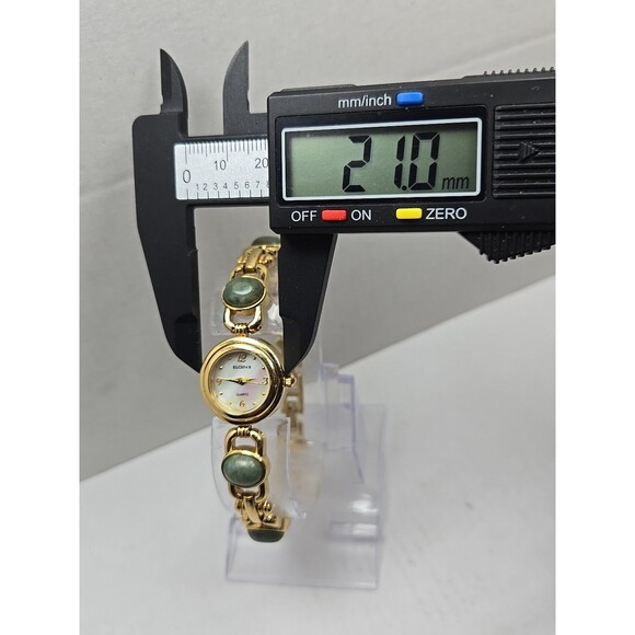 Elgin II Womens Gold Tone Jade Color Bracelet Watch MOP Dial Quartz New Battery - Picture 5 of 10